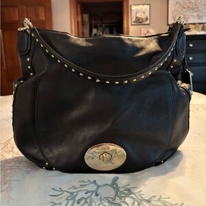 Coach Black Leather Hobo Bag with Gold Accents